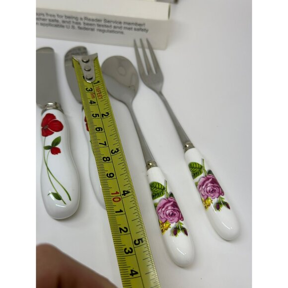 VTG Stainless Steel Porcelain Cheese Knife Spoon Set With Floral Ceramic Handles - Picture 8 of 8